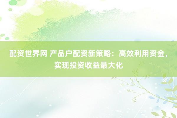 配资世界网 产品户配资新策略:高效利用资金,实现投资收益最大化