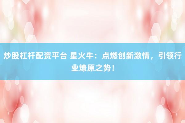 炒股杠杆配资平台 星火牛：点燃创新激情，引领行业燎原之势！