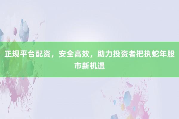 正规平台配资，安全高效，助力投资者把执蛇年股市新机遇