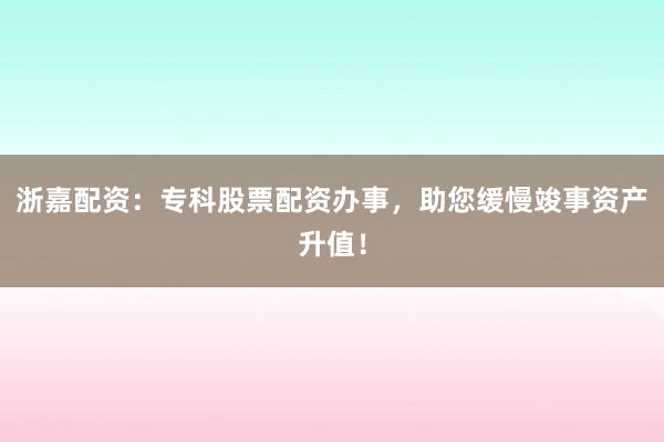 浙嘉配资：专科股票配资办事，助您缓慢竣事资产升值！
