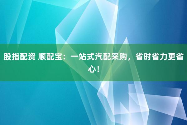 股指配资 顺配宝:一站式汽配采购,省时省力更省心!