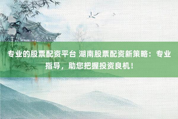 专业的股票配资平台 湖南股票配资新策略：专业指导，助您把握投资良机！