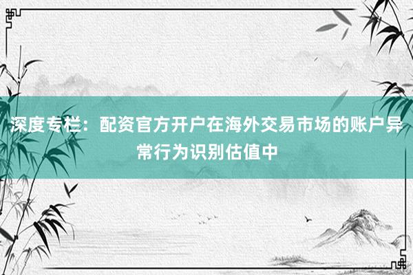 深度专栏：配资官方开户在海外交易市场的账户异常行为识别估值中
