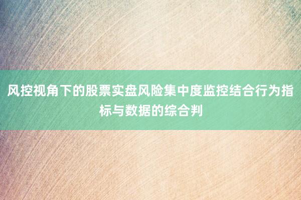 风控视角下的股票实盘风险集中度监控结合行为指标与数据的综合判