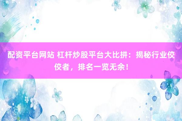 配资平台网站 杠杆炒股平台大比拼：揭秘行业佼佼者，排名一览无余！