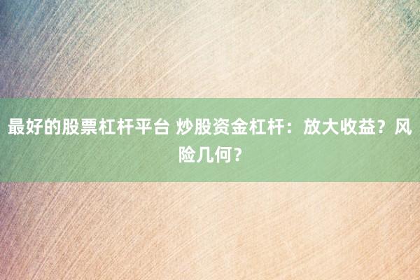最好的股票杠杆平台 炒股资金杠杆：放大收益？风险几何？