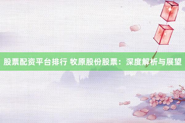 股票配资平台排行 牧原股份股票:深度解析与展望