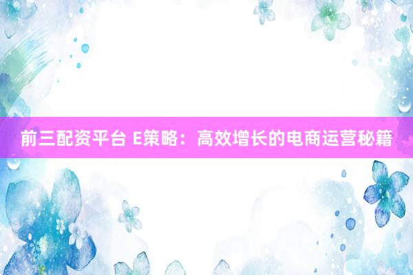 前三配资平台 E策略:高效增长的电商运营秘籍