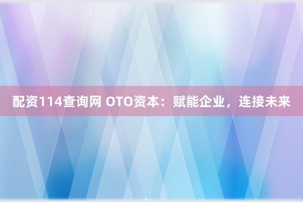 配资114查询网 OTO资本：赋能企业，连接未来