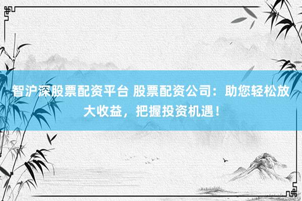 智沪深股票配资平台 股票配资公司:助您轻松放大收益,把握投资机遇!