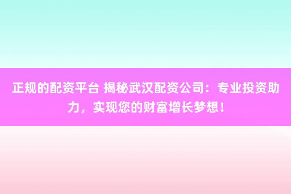 正规的配资平台 揭秘武汉配资公司：专业投资助力，实现您的财富增长梦想！